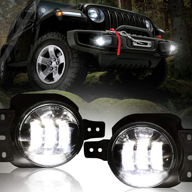 Image of a Jeep Wrangler NEW JEEP JL PARTS Jeep Wrangler JL & Gladiator JT  LED Fog Lights (Pair) for 10th Anniversary Mopar Rubicon Front Bumper 