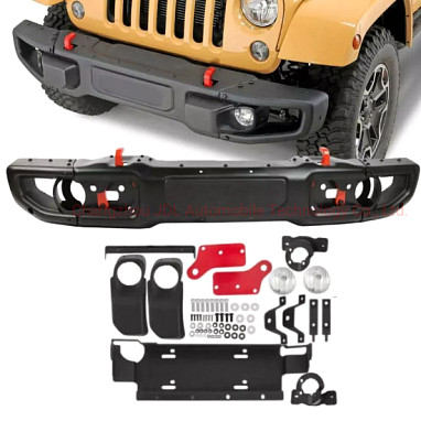 Image of a Jeep Wrangler Body Armor 10th Anniversary Rubicon Style Steel Front Bumper for Wrangler JK (Winch Cradle, Recovery Hooks, Fog Lamps)