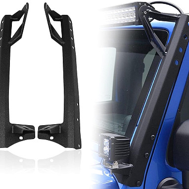 Image of a Jeep Wrangler Brackets Jeep  Wrangler JK 52 inch Mounting Brackets with A-Pillar Light Mounting Holder for LED lights bar   (Pair)