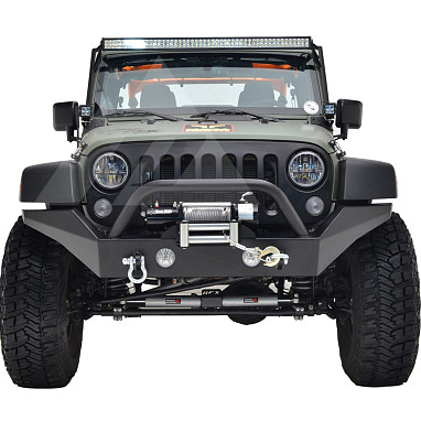 Image of a Jeep Wrangler Body Armor Jeep Wrangler JK  Heavy Duty Premium  Style Bumper (Matte-Black, incl D-Shackles, Winch-compatible) 