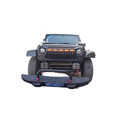 Image of a Jeep Wrangler Angry Grilles Jeep Wrangler JK GrilleMatte Black with 5 amber lighjts and mesh 1036