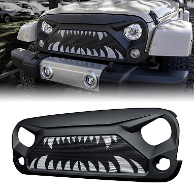 Image of a Jeep Wrangler Angry Grilles Jeep Wrangler JK Spartan Fang Style Angry Grille Matte black (New Ver.)