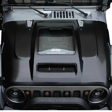 Image of a Jeep Wrangler JEEP Gladiator JT Parts   See-Through Steel Bonnet Hellcat Style for Jeep Wrangler JL & JT Gladiator 