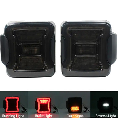 Image of a Jeep Wrangler    Jeep Wrangler JK Tail Lights in JL Style (Smoke) Pair