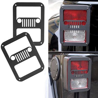 Image of a Jeep Wrangler Lights And Mirrors Pair Jeep Grille Style Flat Tail Light Cover Light Guard J115