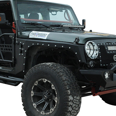 Image of a Jeep Wrangler Wheel Arch Flares Evolution Style Steel Front Fender Flares Guard