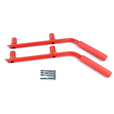 Image of a Jeep Wrangler Interior Pair Red Wild Boar Rear Grab Handle Grip Accessory