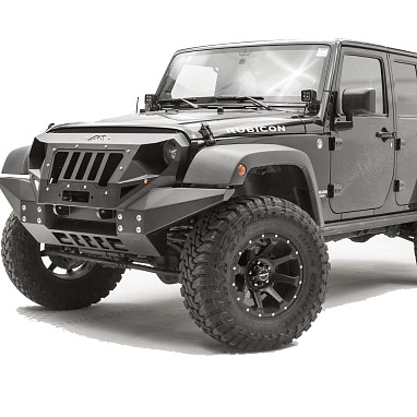 Image of a Jeep Wrangler Body Armor Fab Fours Grumper Style Steel Full width Front Bull Bar with Grill for Jeep  Wrangler JK
