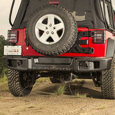 Image of a Jeep Wrangler Body Armor Rugged Ridge Spartacus Style Rear Bumper Bar with Recovery Points
