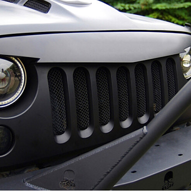Image of a Jeep Wrangler Angry Grilles Jeep Wrangler JK   Angry Bird Grille V-Shape Matte Black with Mesh
