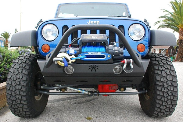 Picture of a Jeep Wrangler JK  Poison Spyder Style Steel Front Winch Bull Bar 2015