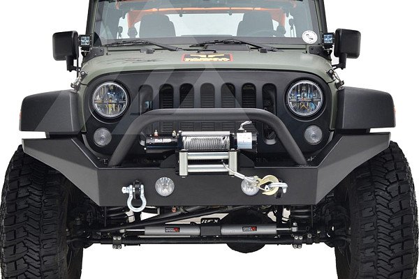 Picture of a Jeep Wrangler JK  Heavy Duty Premium  Style Bumper (Matte-Black, incl D-Shackles, Winch-compatible) 