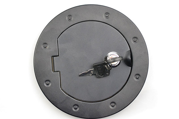 Picture of a Jeep Wrangler  JK Black Fuel Cap Door Cover With Key Number 1