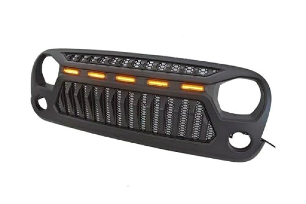 Picture of a Jeep Wrangler JK GrilleMatte Black with 5 amber lighjts and mesh 1036 Number 3