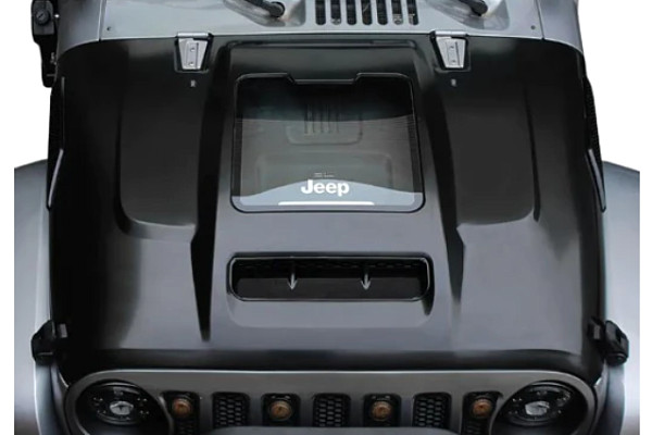 Picture of a See-Through Steel Bonnet Hellcat Style for Jeep Wrangler JL & JT Gladiator 