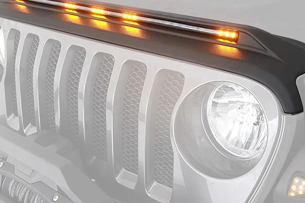 Picture of a Bonnet Protector (Rock Guard) with built-in LED Lights (Amber) for Jeep Wrangler JL & Jeep Gladiator JT Number 1