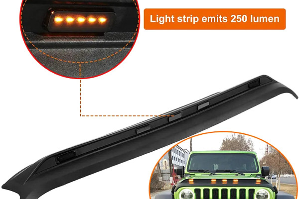 Picture of a Bonnet Protector (Rock Guard) with built-in LED Lights (Amber) for Jeep Wrangler JL & Jeep Gladiator JT Number 3