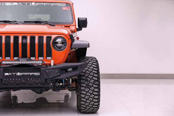 Picture of a Jeep Wrangler JL & JT TopFire Blade Style Stainless Steel Front  Full Width Bull Bar 