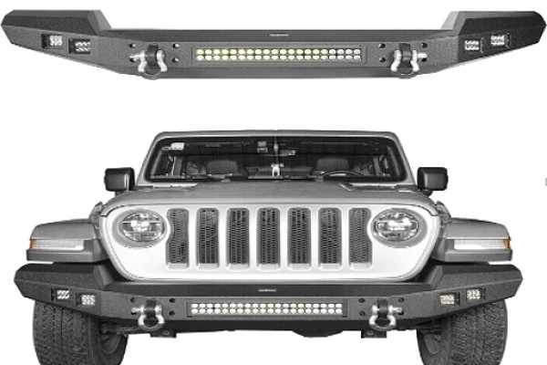Picture of a Jeep Wrangler JL front bumper with led light bar 