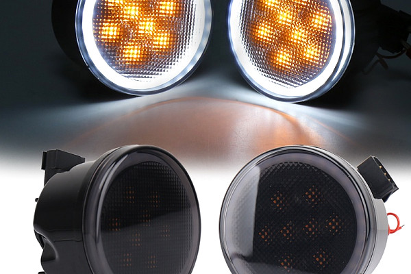 Picture of a Jeep Wrangler  JK Pair LED Dragon Style Front Grille Corner Lamp with halo (Pair) Number 1