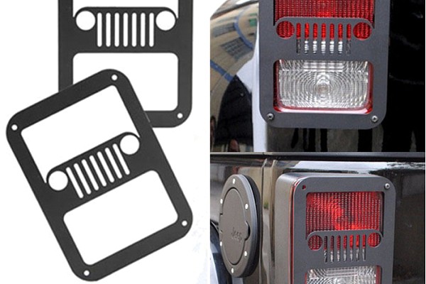 Picture of a Pair Jeep Grille Style Flat Tail Light Cover Light Guard J115 Number 1