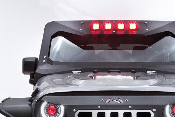 Picture of a Jeep Wrangler JK Fab Fours Style Front Window shield with 4 led lights  Number 3