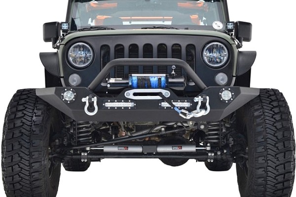 Picture of a Jeep Wrangler JK Full-Width Steel Bumper Steel Front Winch Bull Bar with LED lights (Satin-Black) Number 1