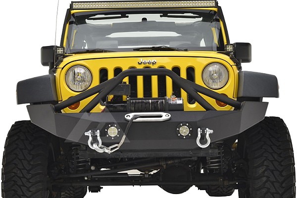 Picture of a JW0316 Poison Spyder Style Steel Front Bumper with Winch Cradle and D-Ring & LED Lights Number 1