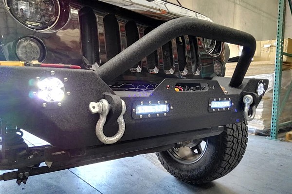 Picture of a Jeep Wrangler JK Full-Width Steel Bumper Steel Front Winch Bull Bar with LED lights (Satin-Black) Number 6