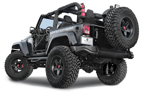 Picture of a Jeep Wrangler JK AEV Style Steel Rear Bumper Bar with Heavy Duty Spare Wheel Carrier 