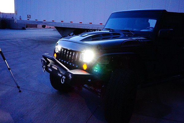 Picture of a Jeep Wrangler JK Full-Width Steel Bumper Steel Front Winch Bull Bar with LED lights (Satin-Black) Number 7
