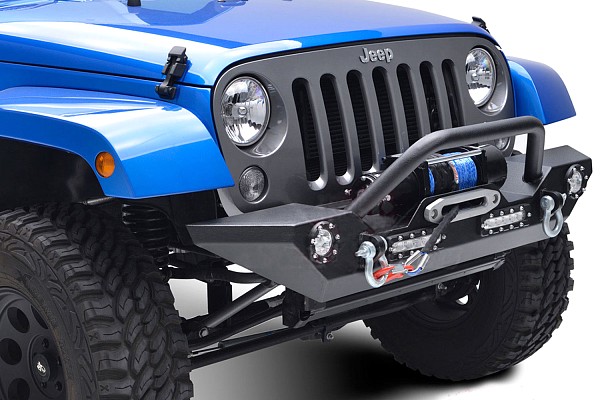 Picture of a Jeep Wrangler JK Full-Width Steel Bumper Steel Front Winch Bull Bar with LED lights (Satin-Black) Number 4