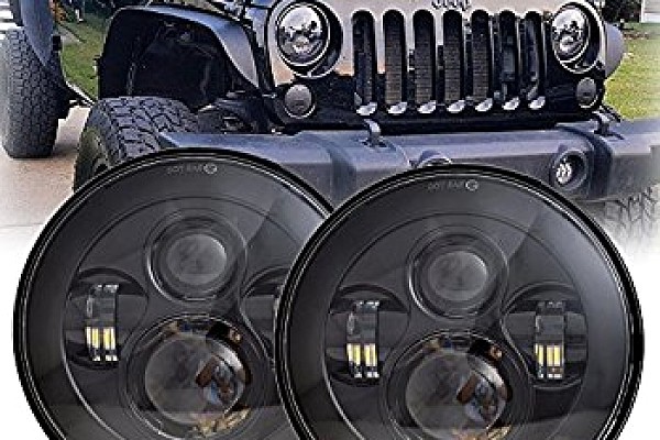 Picture of a Jeep Wrangler 7 Inch Black LED Headlights with Daytime Running Lights Pair (0492 Style) Number 2