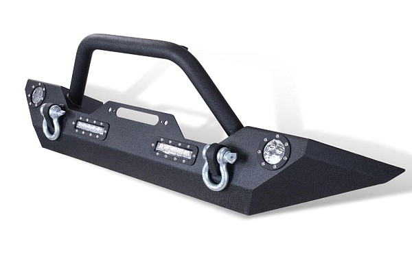Picture of a Jeep Wrangler JK Full-Width Steel Bumper Steel Front Winch Bull Bar with LED lights (Satin-Black) Number 2